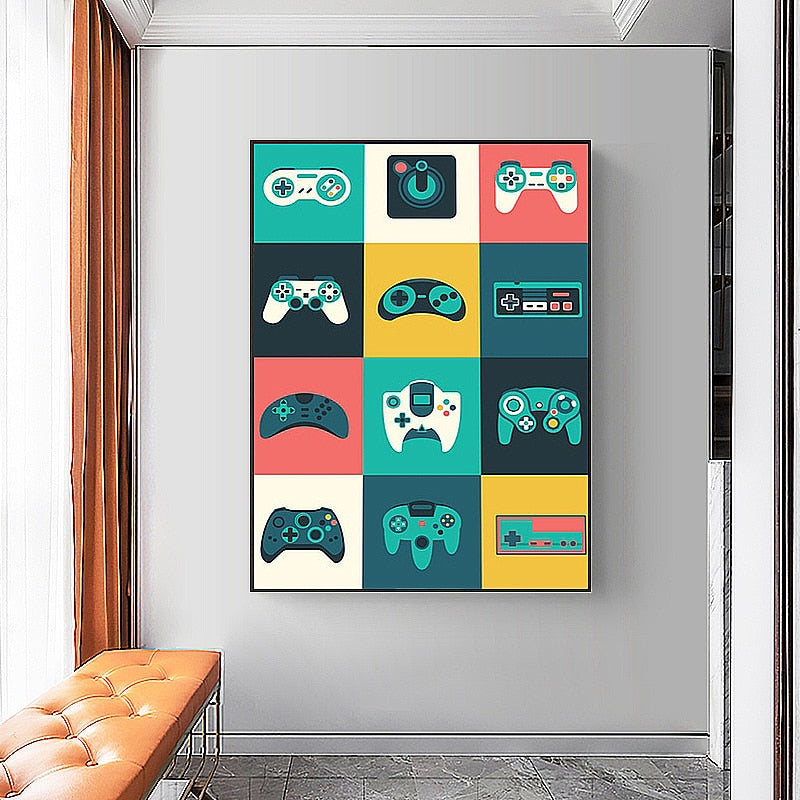 Abstract Gamepad Wall Art Poster, Gaming Console Wall Art Print on