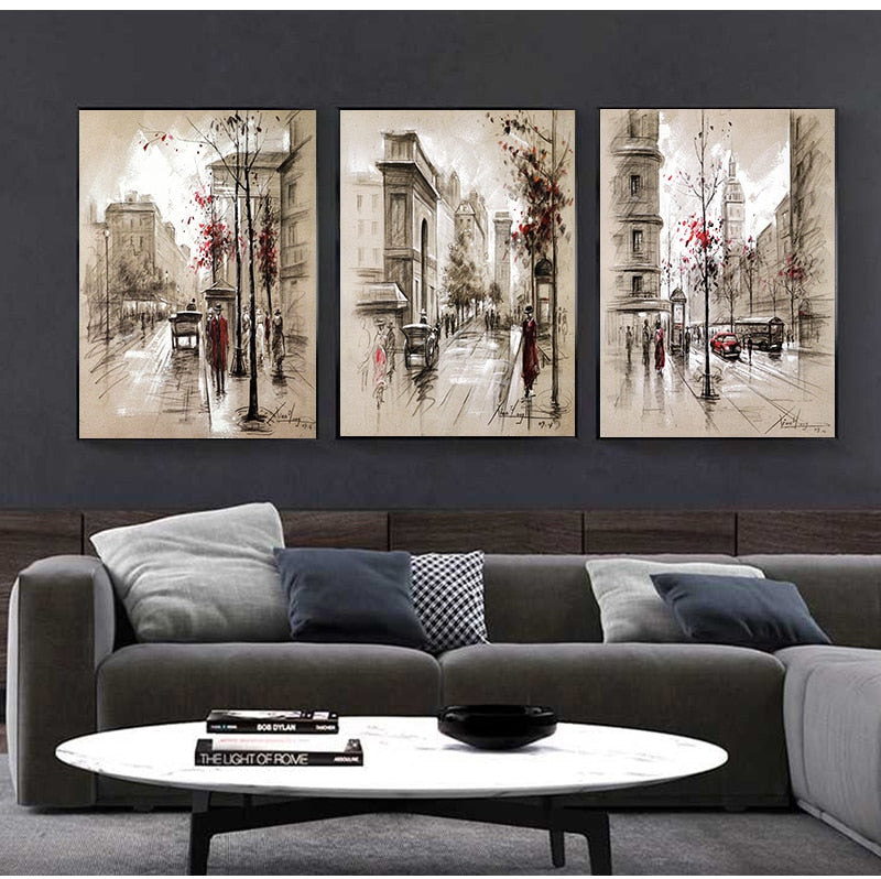 3-Piece Abstract City Landscape Canvas