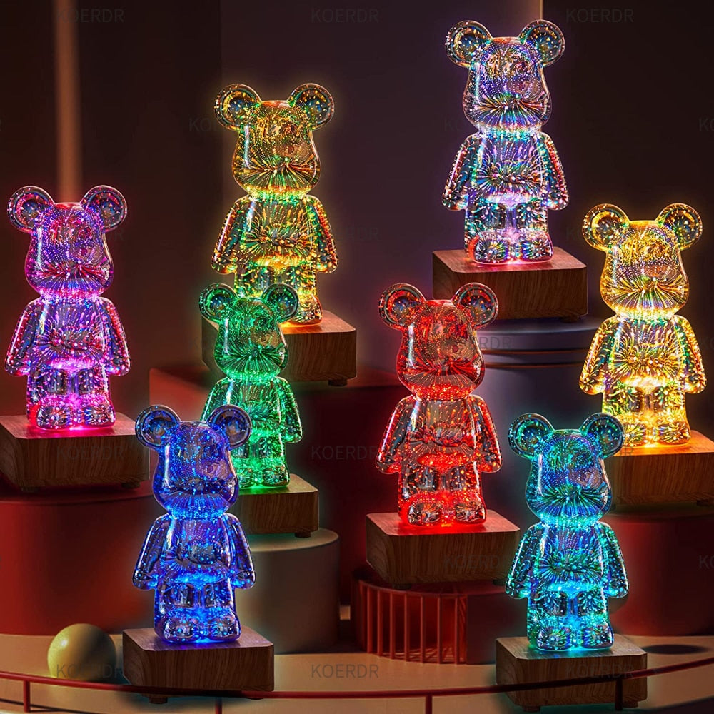 3D Fireworks Bear Night Light Projection