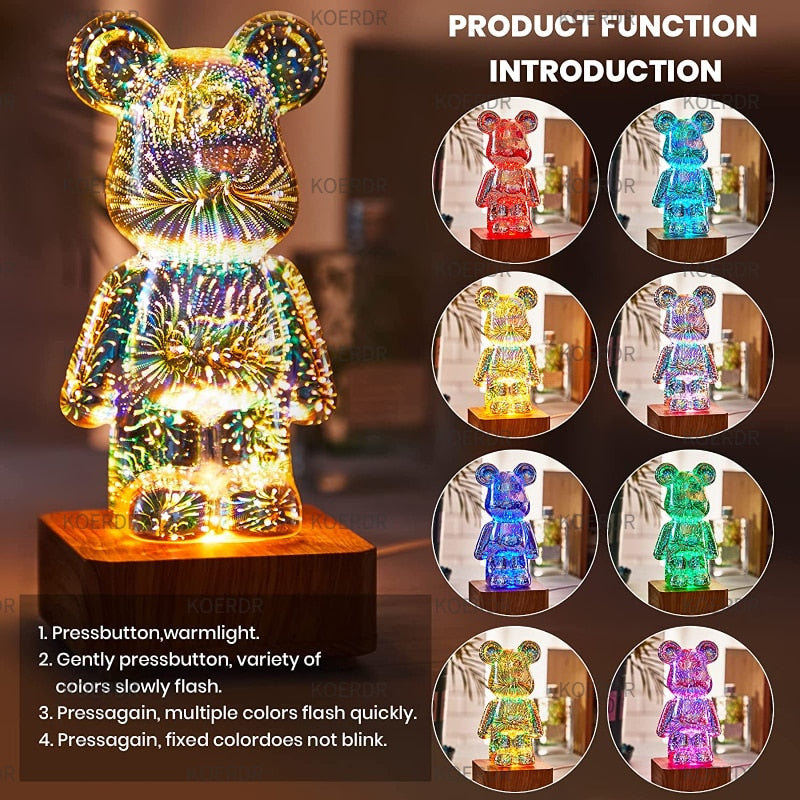 3D Fireworks Bear Night Light Projection