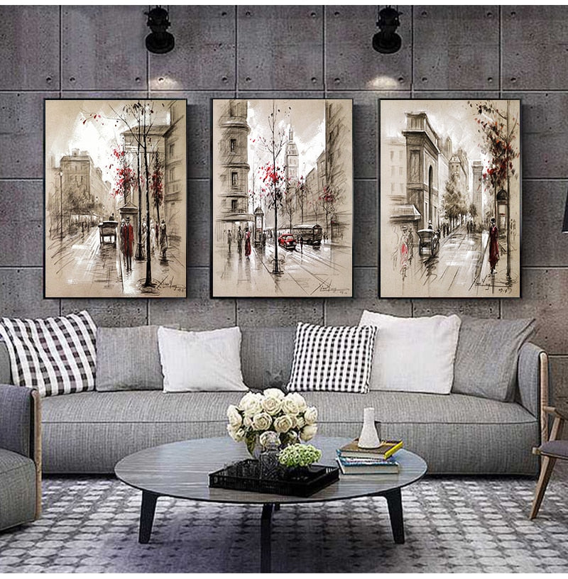 3-Piece Abstract City Landscape Canvas